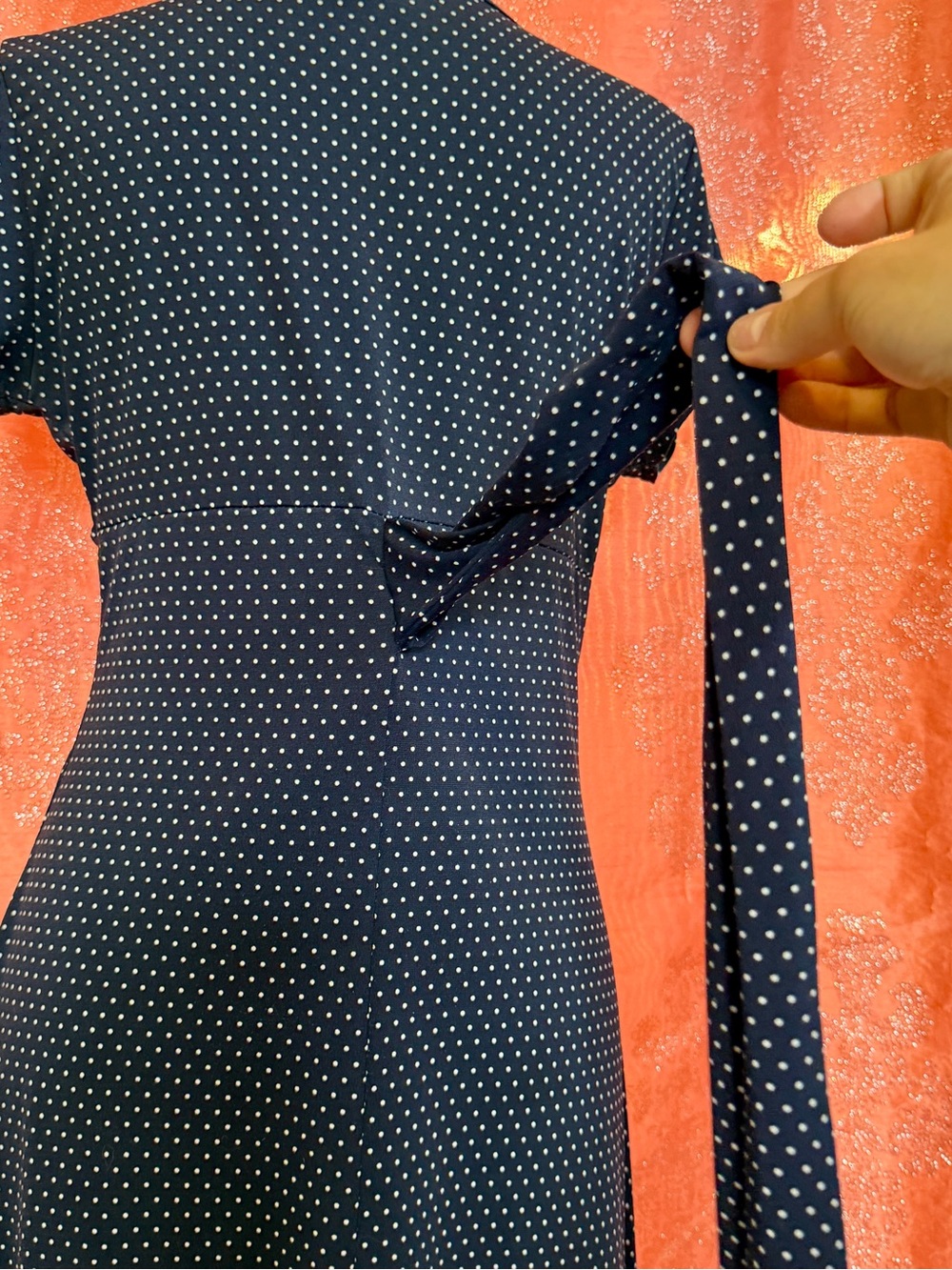Vintage Body Central Polka Dot V-Neck Short Sleeve Dress in Navy - Picture 5 of 8